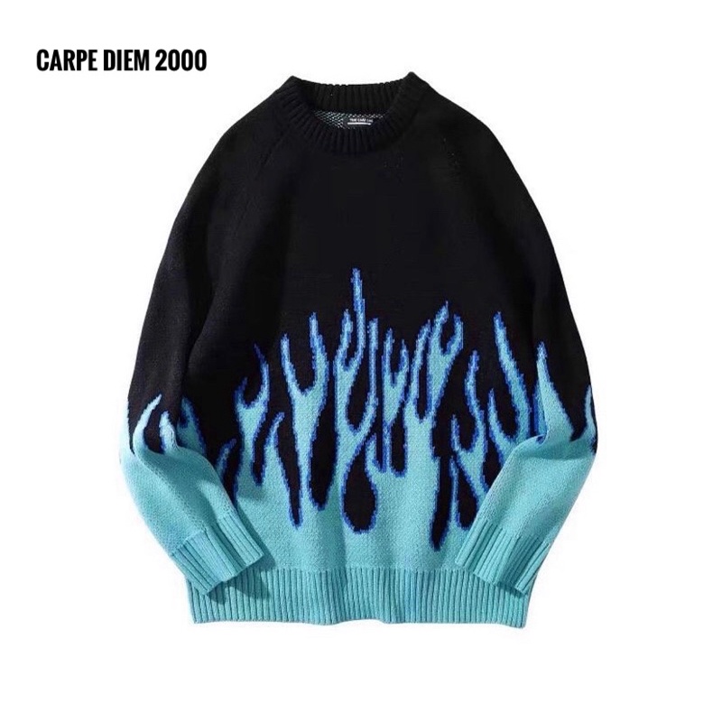 Blue Flame Swetaer áo len lửa xanh trendy unisex nam nữ