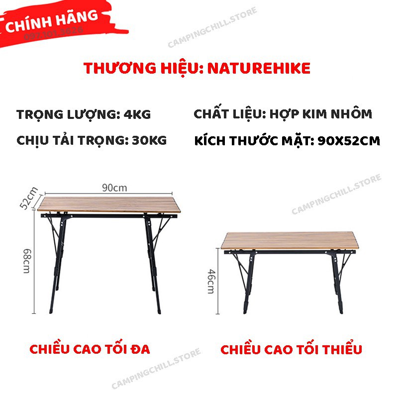 [CHÍNH HÃNG] BÀN DÃ NGOẠI, CẮM TRẠI, PICNIC GẤP GỌN, THAY ĐỔI CHIỀU CAO NATUREHIKE NH19Z003-D