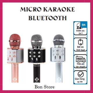 Mic hát karaoke kết nối bluetooth không dây ws-858l, micro không dây, micro karaoke bluetooth/bonstore7788