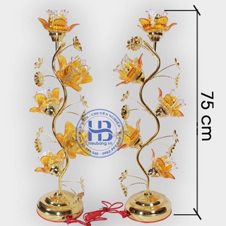 Bộ 2 Cây Đèn Thờ Hoa Sen 5 Bông Thủy Tinh Pha Lê Cao Cấp cao 75Cm-đèn ban thờ đẹp giá rẻ