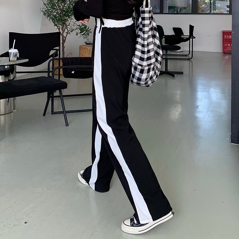 Quần dài ống rộng lưng cao phong cách thể thao hợp thời trang cho nữ