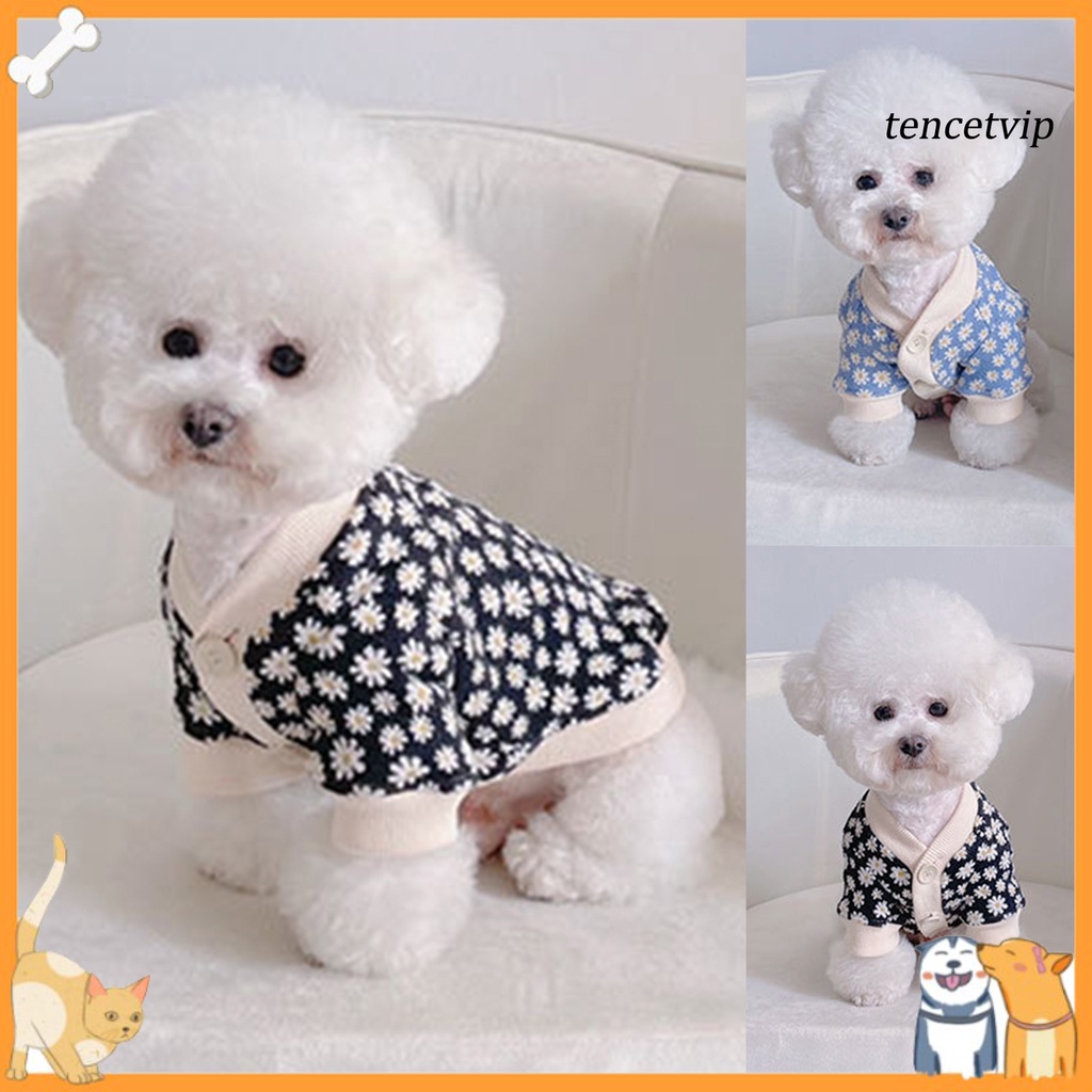 Áo khoác cardigan mềm mại giữ ấm họa tiết hoa thời trang mùa thu cho thú cưng
