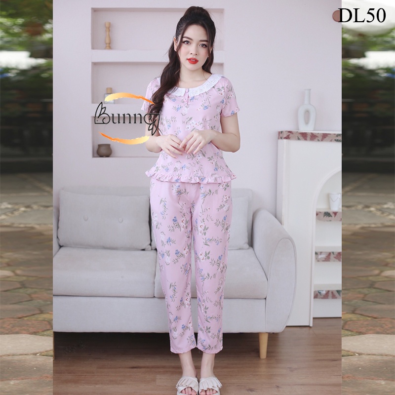 QUẦN ÁO MẶC NHÀ CHẤT LIỆU LỤA HÀN, ĐỒ MẶC NHÀ SAU SINH FOM DÁNG ĐẸP HỌA TIẾT HOA LÁ XINH