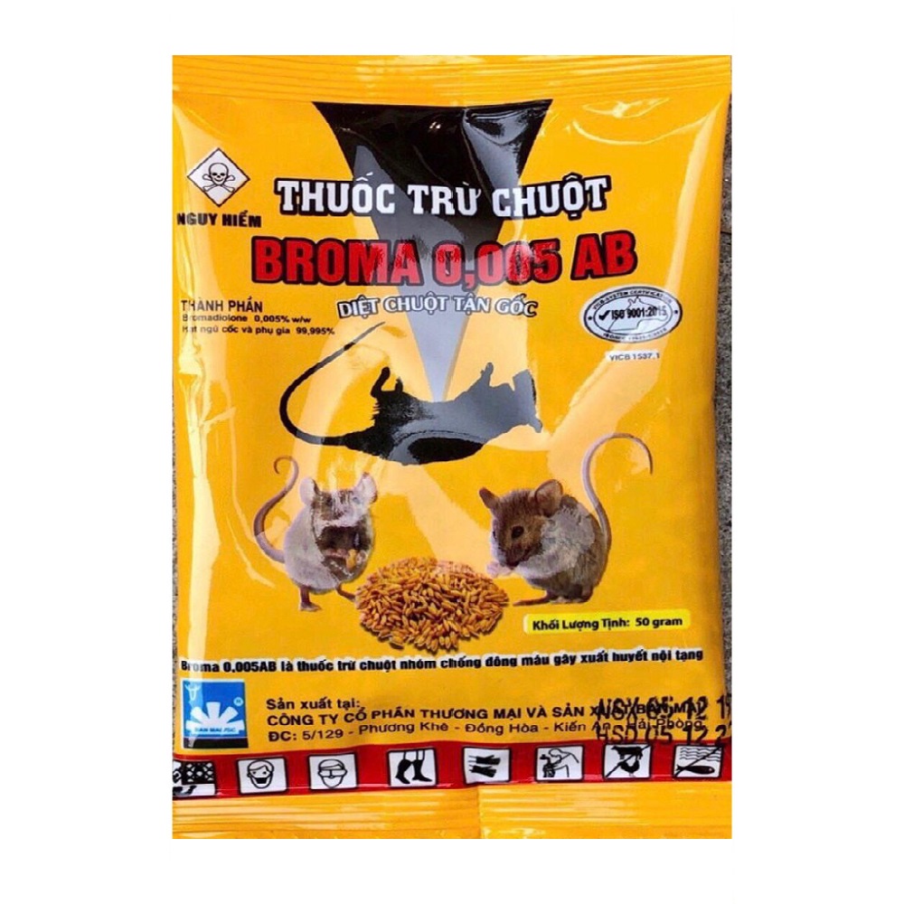 Thuốc diệt chuột sinh học Broma 0,005 AB, thuốc trừ chuột trộn sẵn thế hệ mới