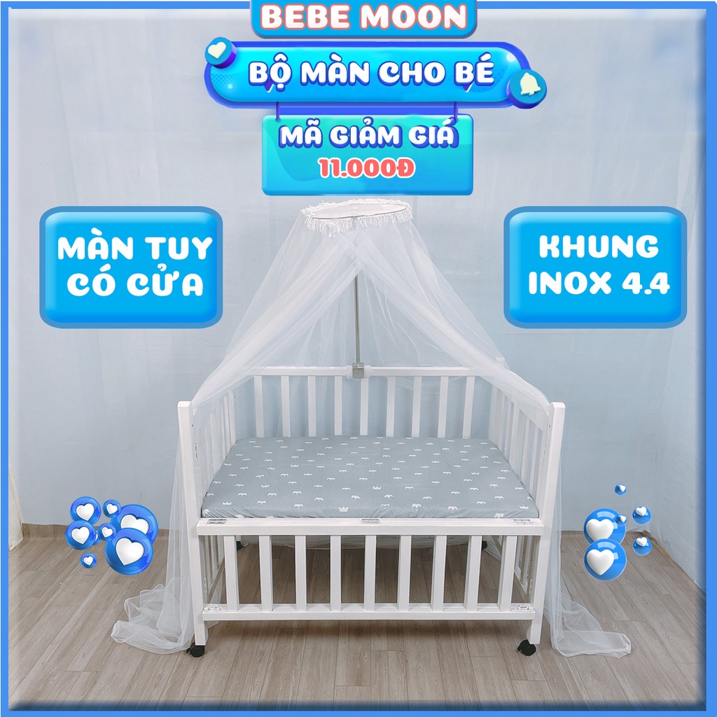 [HỎA TỐC] Bộ Khung Treo Màn Cũi,  Màn Tuyn Có 3 Màu Sắc Có Cửa Cho Bé BeBe Moon