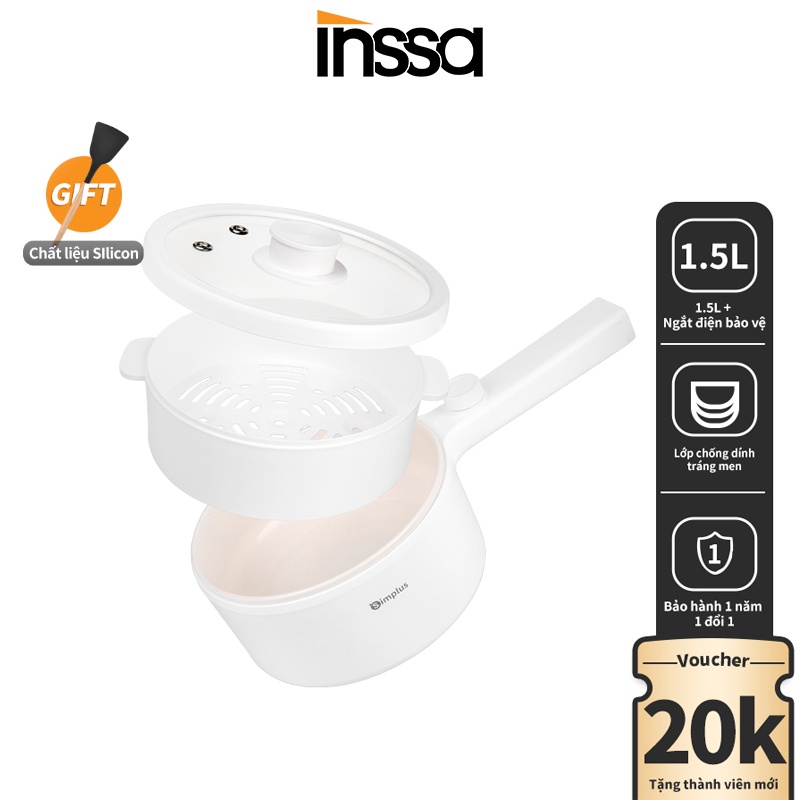Nồi nấu lẩu điện mini đa năng INSSA kẻm sửng hấp nồi điện chống dính - Bảo hành 1 năm