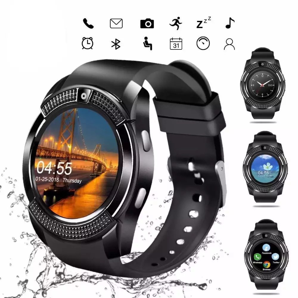 Đồng Hồ Thông Minh Bluetooth V8, Đồng Hồ Đếm Bước, Thẻ SIM TF, Camera, Màn Hình Màu 2G, Thiết Bị Đồn