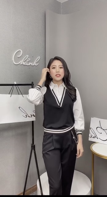 Áo Gile phối sơ mi tay