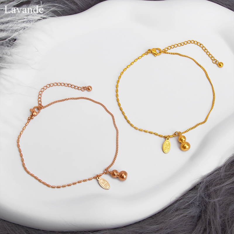 【LAVANDE】Vòng Đeo Tay Bằng Thép Titan Mạ Vàng 18K May Mắn Phong Cách Trung Hoa NXWB