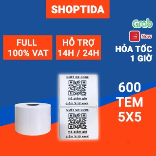 Tem in nhiệt Shoptida loại 600 tem 50*50mm in minicode, qr code, lời cảm ơn, sử dụng cho máy in nhiệt Shoptida SP46