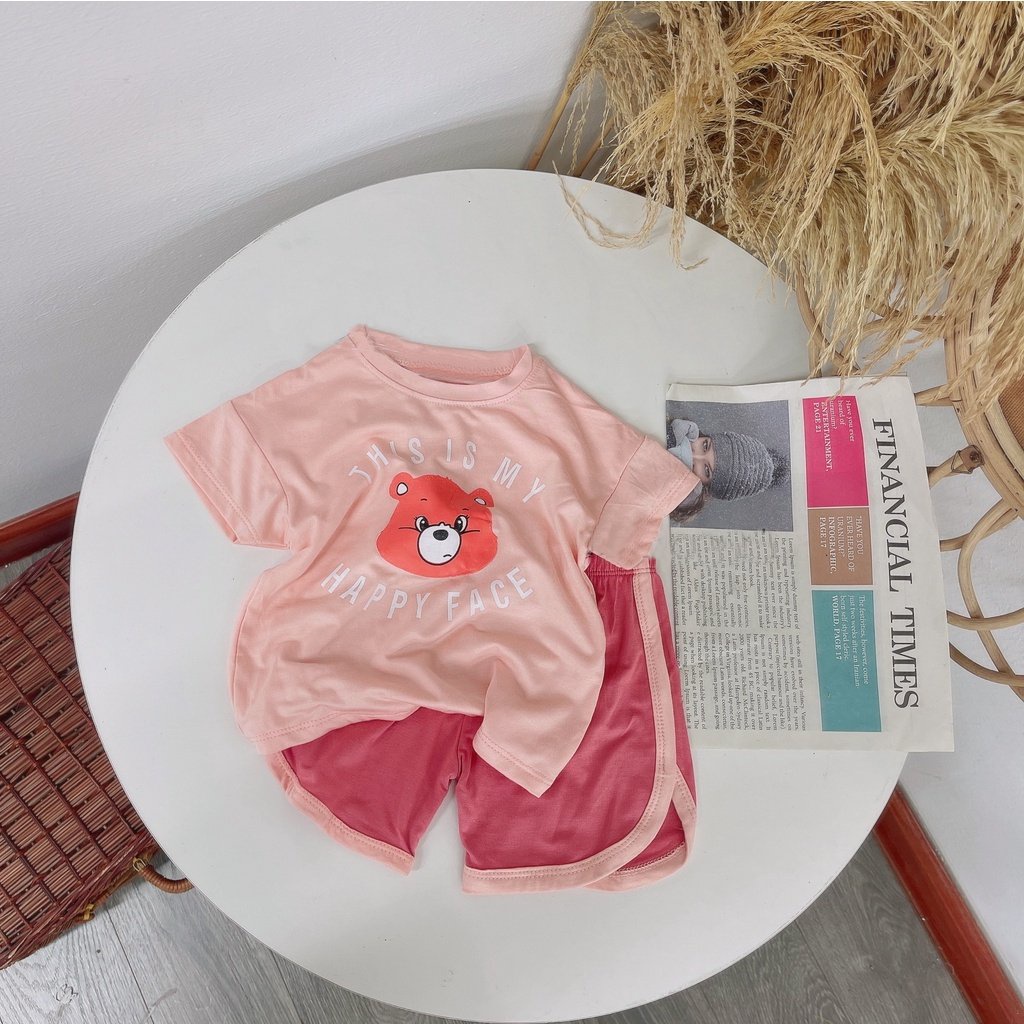 Đồ bộ cộc tay chất thun lạnh họa tiết gấu cực đẹp thoáng mát mùa hè cho bé trai bé gái AM912 TTR339