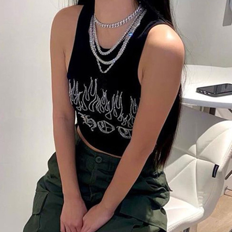 Áo croptop sát nách đính đá họa tiết bướm phong cách Harajuku punk thời trang mùa hè cho nữ 10MK