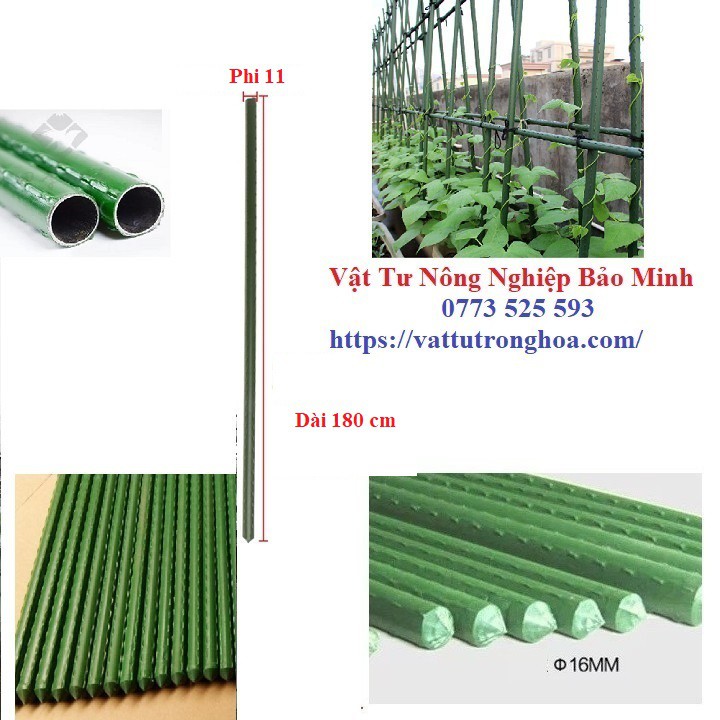 Ống thép bọc nhựa dùng làm cây đỡ hoa hồng, làm giàn cỡ 11mm dài 180cm