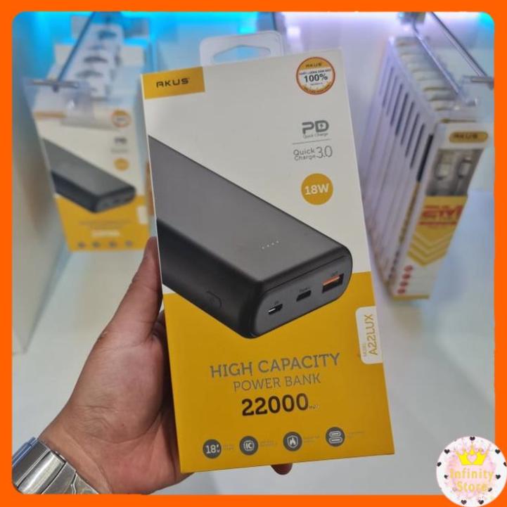 [Mã 273ELHA100K0 hoàn 7% đơn 500K] PIN SẠC DỰ PHÒNG AKUS A22LUX 22000MAH INFINY DECOR