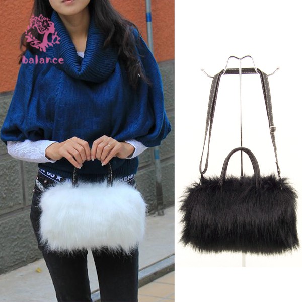 Túi xách da phối lông thú giả thời trang cho nữ