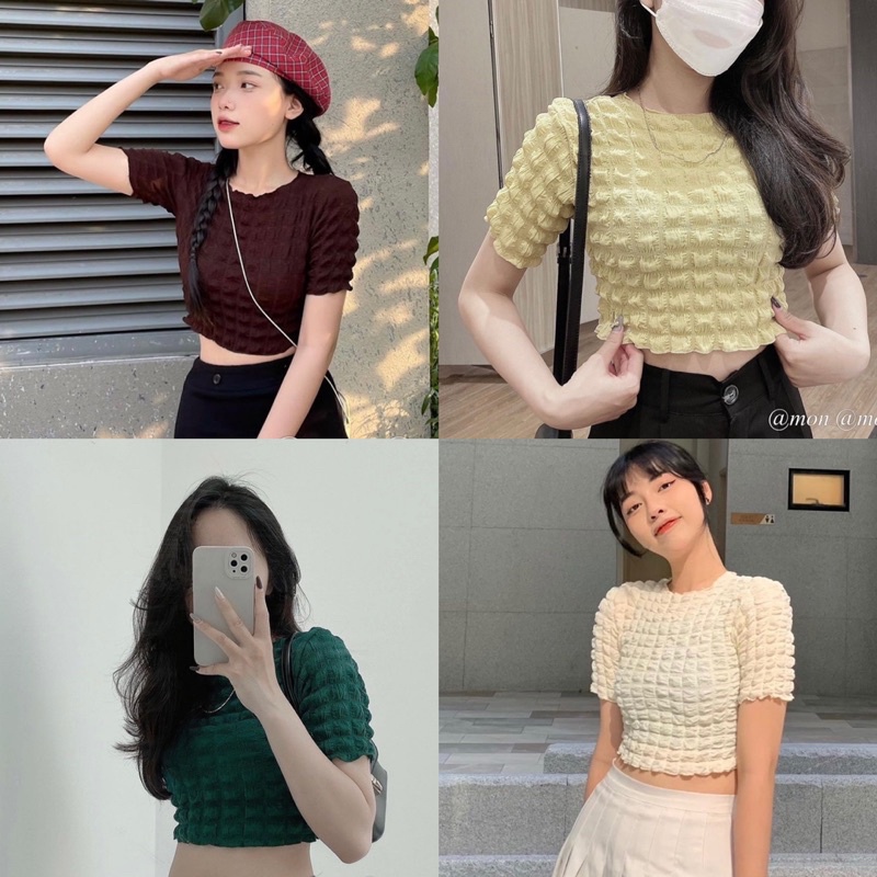 Áo croptop xốp nhăn siêu xinh, cá tính-dd14
