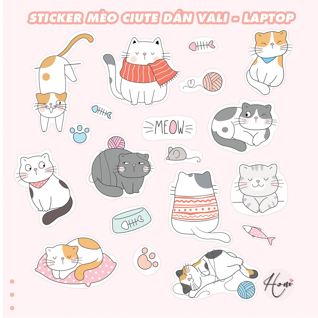 Sticker Mèo Dễ Thương, Sticker Cat, Dán Vali, Dán Laptop, Dán Đàn Ghita, Ukulele