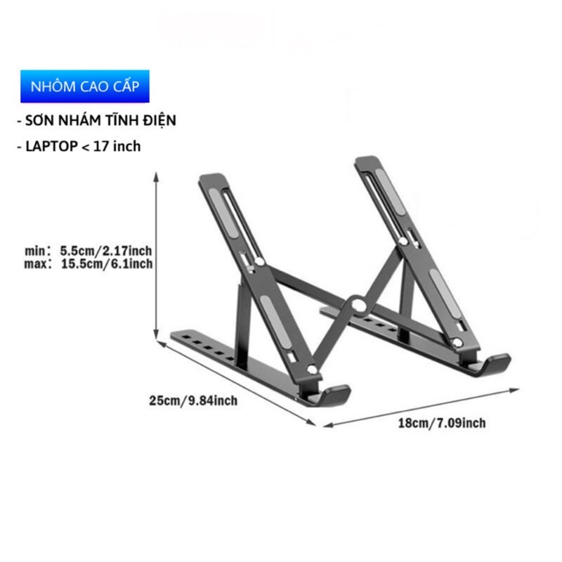 Giá Đỡ Kiêm Đế Tản Nhiệt Chất Liệu Nhôm Và Nhựa ABS Cao Cấp Cho Laptop Máy Tính Bảng Chống Gù Lưng Mỏi Mắt Khi Làm Việc