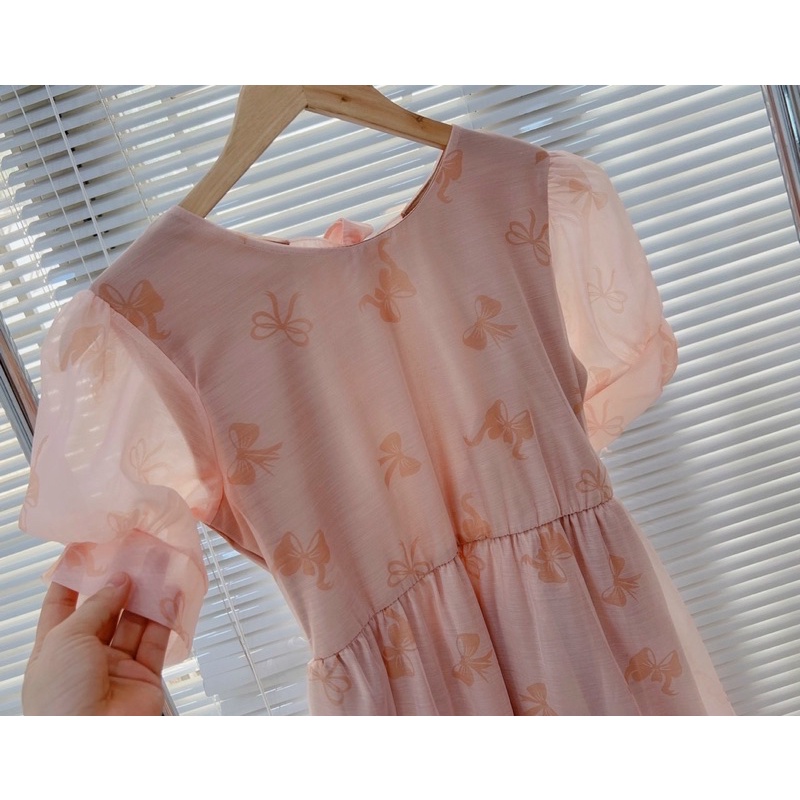 Đầm voan hoa babydoll xoè dài tay bo dây lưng Đầm váy đi chơi dạo phố du lịch đi biển đi Đà Lạt dễ thương cute xinh xắn