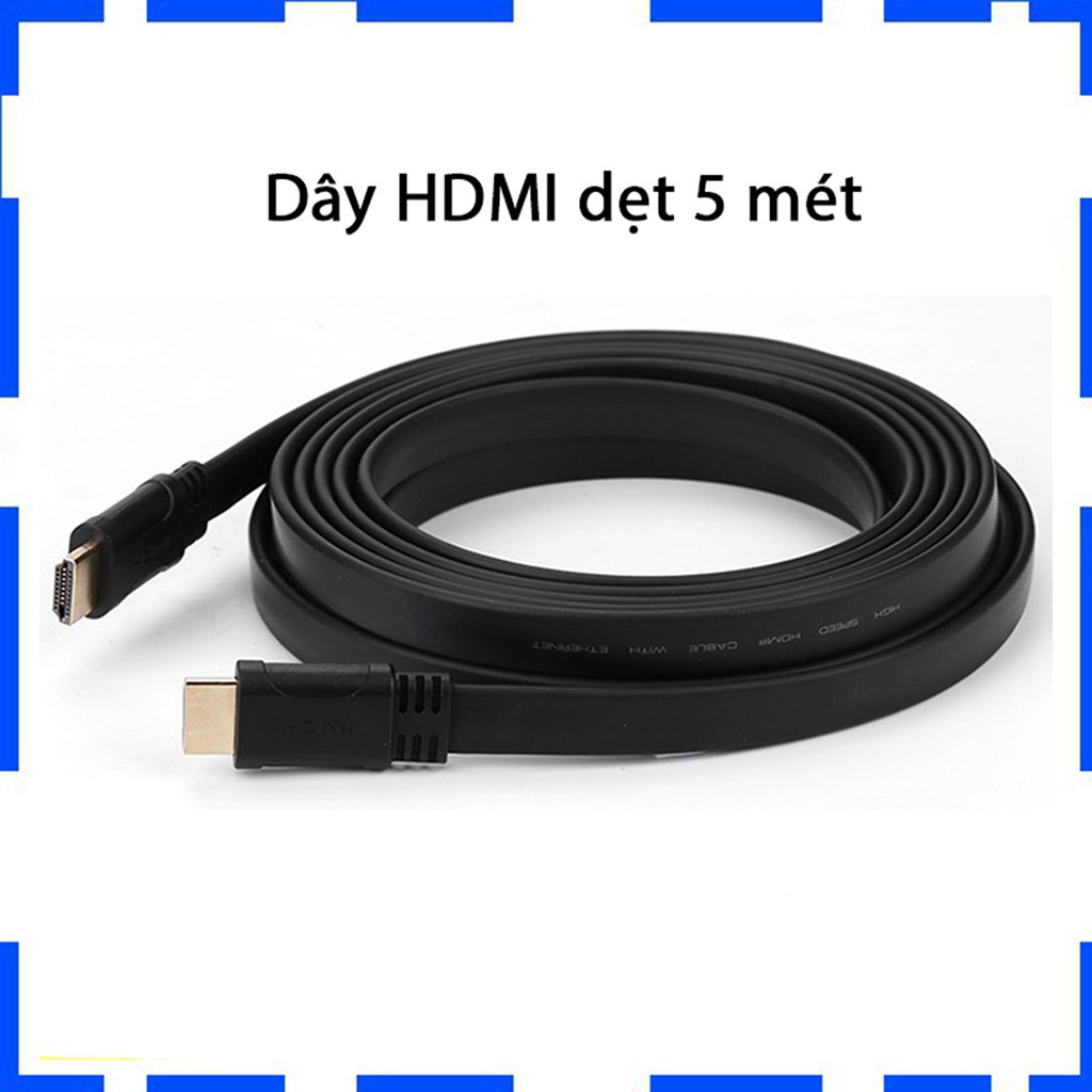 Dây HDMI - Cáp HDMI 5 mét - Màu đen, loại dẹt - Full HD - Bảo hành 3 tháng