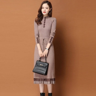 👗👗Quần Áo Bé Gái🙅Đầm Dệt Kim Dài Tay Phong Cách Hàn Quốc💋Áo Dài Qua Gối🎉Đầm Len Dài Qua Gối Thời Trang Thu Đông Phong Cách Hàn Quốc Cho Nữ