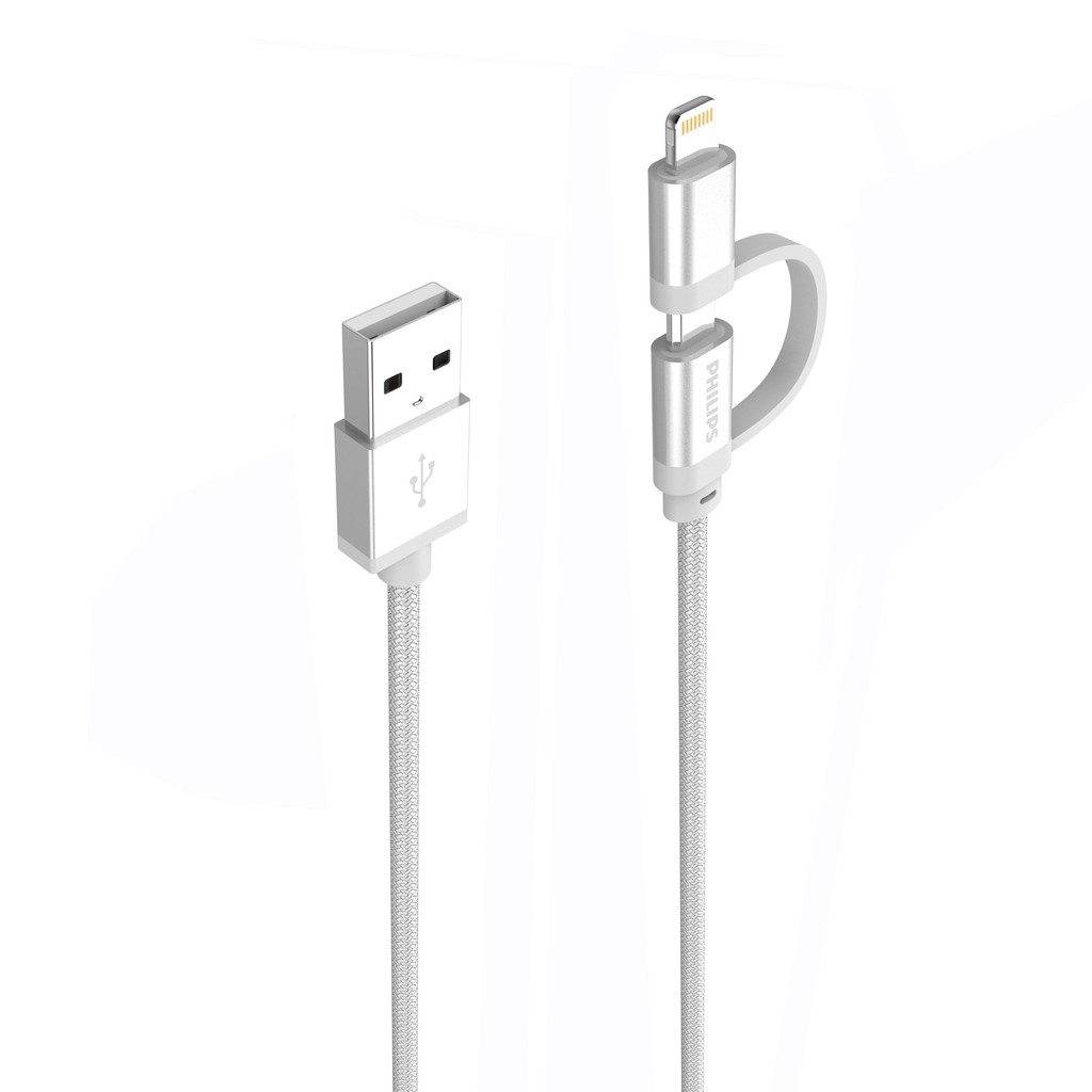 Cáp sạc USB-C Philips 2 trong 1 DLC4541 tích hợp đầu chuyển đổi Linghtning