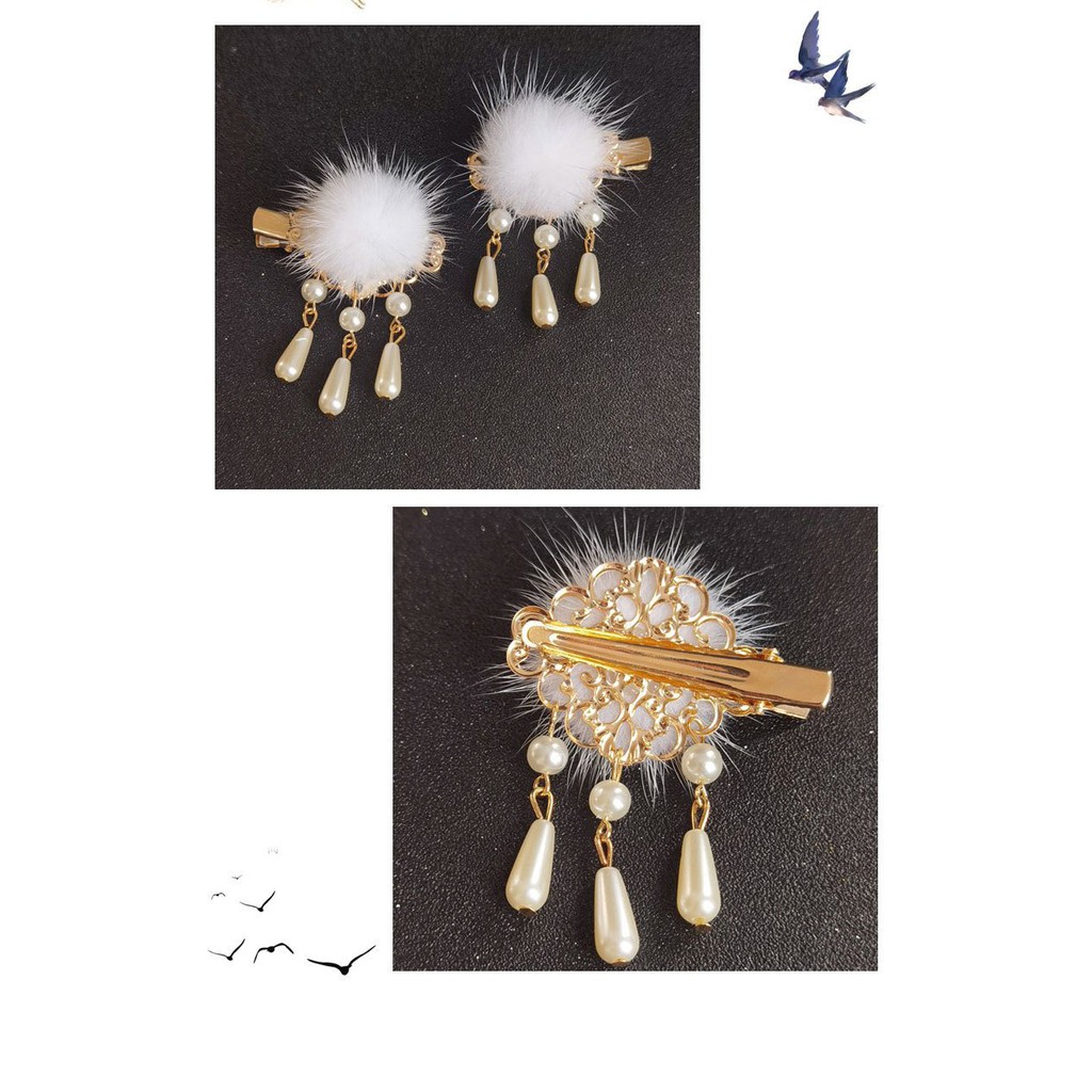 ( 1 chiếc ) Cài tóc kẹp BÔNG TRẮNG BA HẠT phụ kiện phong cách cổ trang xinh xắn dễ thương