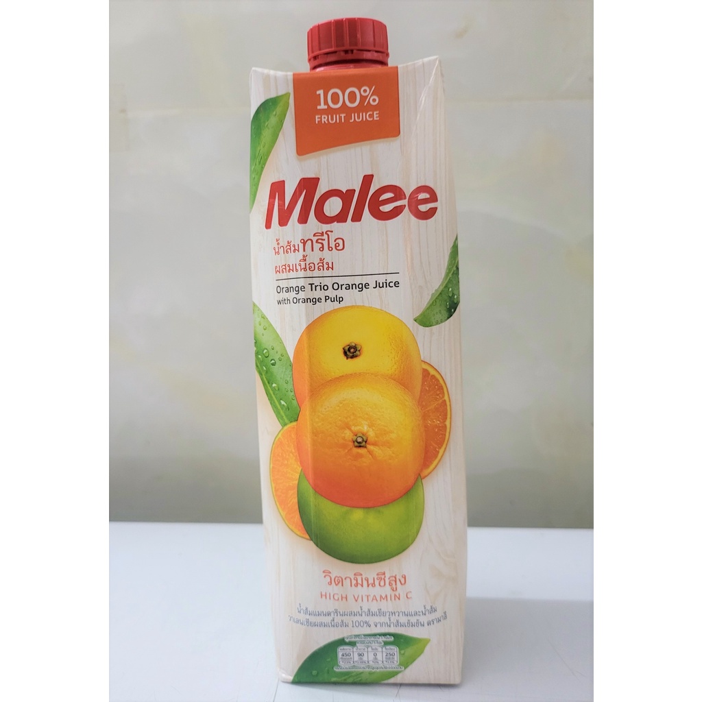 [Hộp 1 Lít] NƯỚC ÉP CAM HỖN HỢP CÓ TÉP CAM [Thailand] MALEE Trio Orange Juice with Orange Pulp (halal) (ttdt)