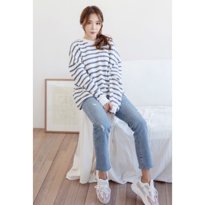 Váy nữ kẻ ngang dáng rộng freesize Secret Aden xuất Hàn