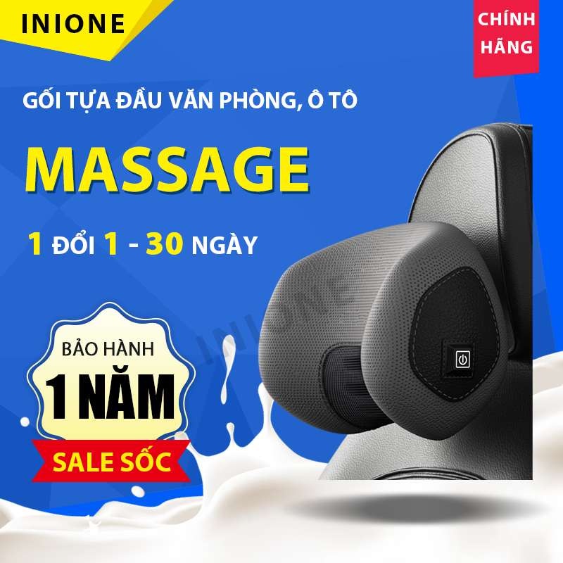 Gối Tựa Đầu Ô Tô Tích Hợp Massage 6 Chế Độ Cao Cấp, Gối Kê Cổ Cao Su Non , Chống Đau Mỏi Cổ Vai Cột Sống Lưng - Inione