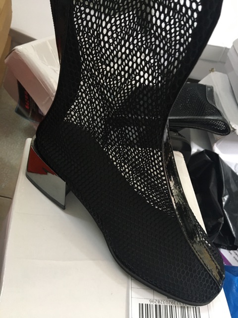 [Mã FASHIONGREEN15 giảm tới 30K đơn 99K] (Order) Boots đùi lưới phối viền bóng, gót gương 4cm | BigBuy360 - bigbuy360.vn