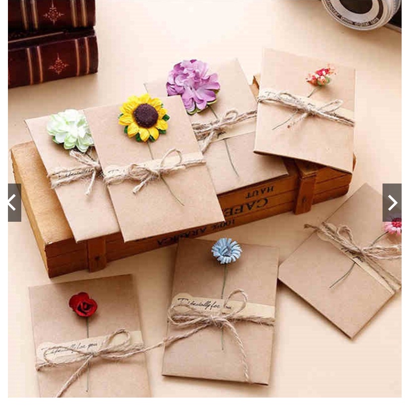 Thiêp Giấy Vintage Phối Hoa Khô độc đáo Làm Quà Tặng