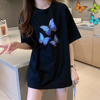 Áo Thun Nữ Unisex Tay Lỡ In Hình Con Bướm Xanh DLX