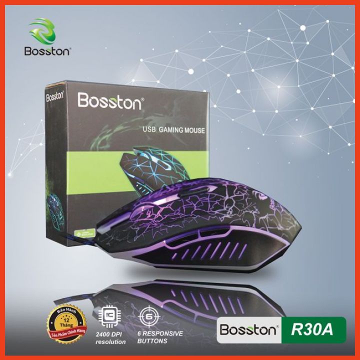 Chuột Máy Tính Có Dây Bosston R30A LED 7 Màu Chơi Game Dùng Văn Phòng Độ Bền Cao