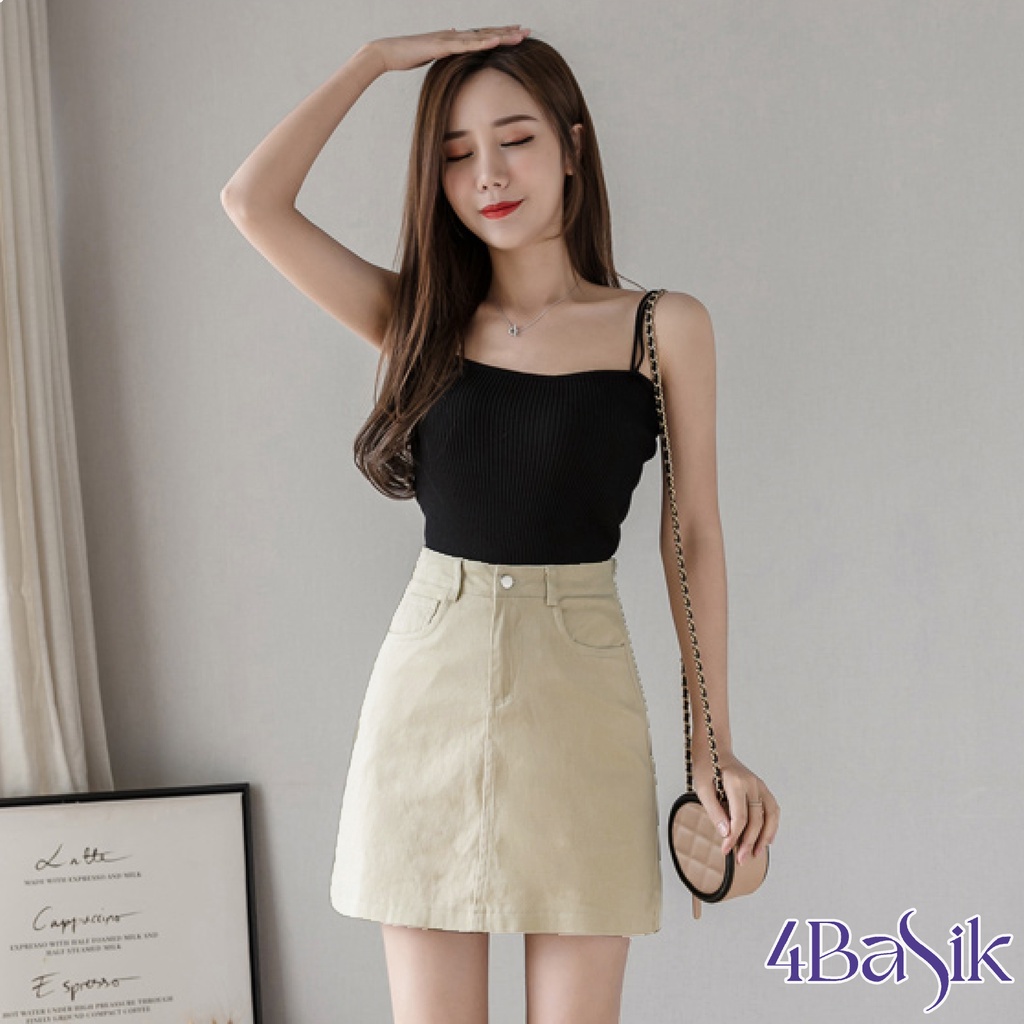 Chân váy chữ A 4BASIK cạp cao dáng ngắn chất liệu kaki dày dặn có quần bảo hộ - CV08