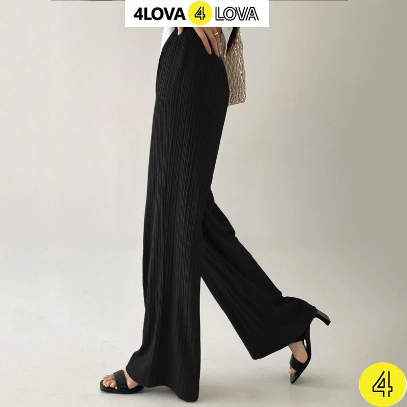 Quần ống rộng nữ 4LOVA vải len gân Thái cao cấp cạp cao co giãn kiểu culottes dáng thụng suông mềm mại EVA3