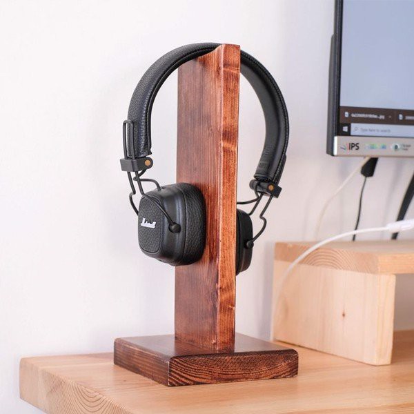 Giá treo tai nghe FEGO bằng gỗ thông tự nhiên, kệ để headphone stand thân gỗ