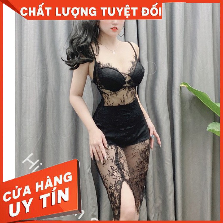 ✔️hienphamstore✔️ Đầm ren cúp ngực xẻ tà, tặng kèm quần - DN7273