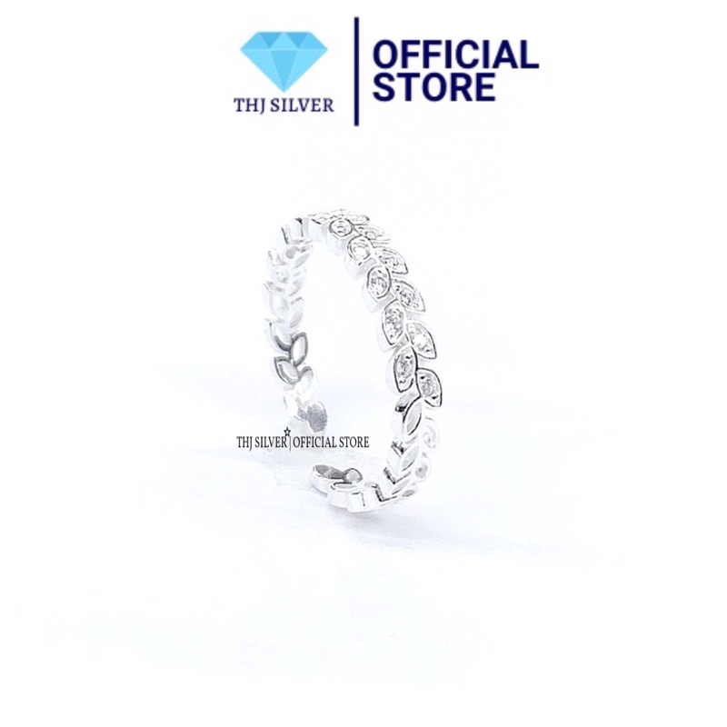 Nhẫn nữ lá nguyệt quế nạm đá kiểu hở dễ đeo chuẩn bạc ta