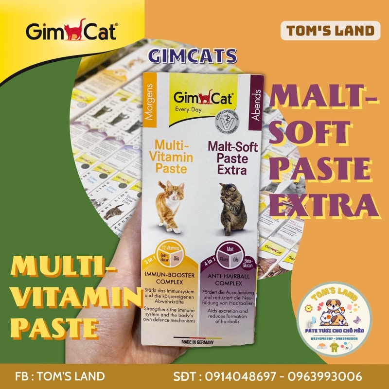 COMBO GEL DINH DƯỠNG VÀ GEL TIÊU BÚI LÔNG GIMCAT CHO MÈO (02 TUÝP 50G )