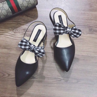 Sandal bít mũi Zara basic đính nơ kẻ