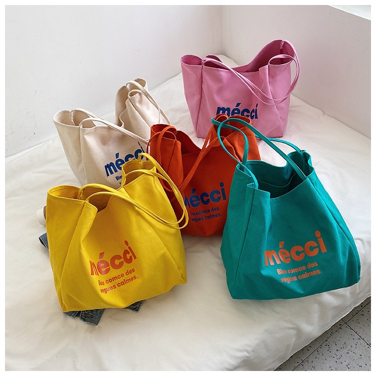 Túi Xách Canvas Cỡ Lớn In Chữ Phong Cách Nhật Bản