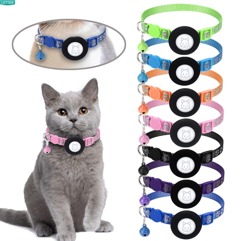 LETTER Buckle Cat Collars Small Pet Reflective Strap Kitten Necklace Pet Supplies Cat Tie Cat Accessories Adjustable Bell Pendant for Airtag Holder/Multicolor