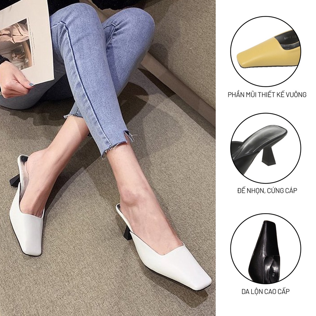 Dép Cao Gót Nữ Mũi Vuông Vintage, Giày Sục Da Lộn Gót 5 Phân Mũi Nhọn Cao Cấp Phong Cách Hàn Quốc - Iclassy_shoes