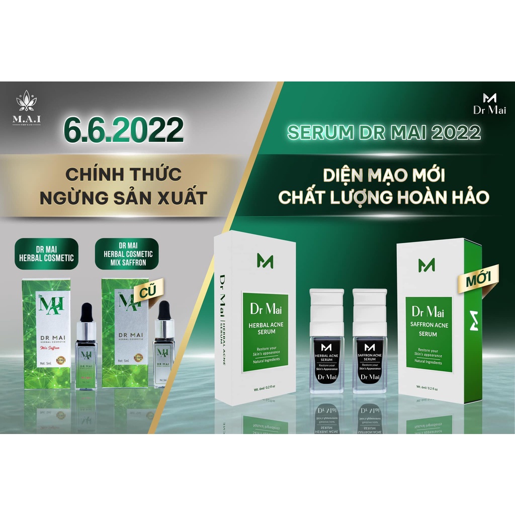 (Mẫu Mới 6ml) Serum Dr Mai Nguyên Chất/Mix Saffron, Dr Mai sạch mụn, hết thâm