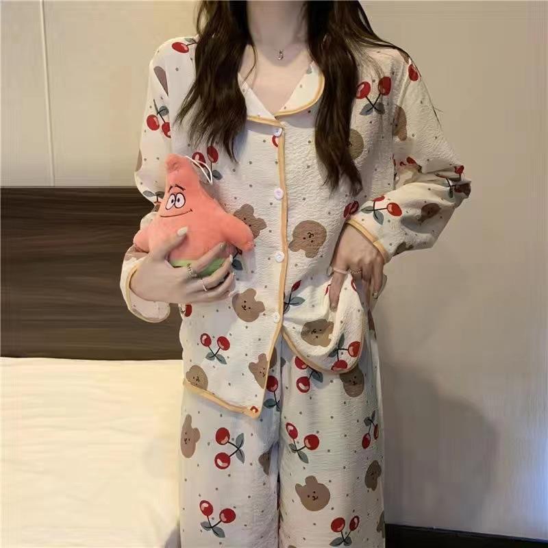 Bộ Đồ Ngủ Dài Tay Thiết Kế Mới Ngọt Ngào Thời Trang Theo Phong Cách Hàn Quốc La008