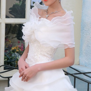 ❀❀fine white khăn choàng voan ngắn nhiều lớp họa tiết hoa thanh lịch cho cô dâu