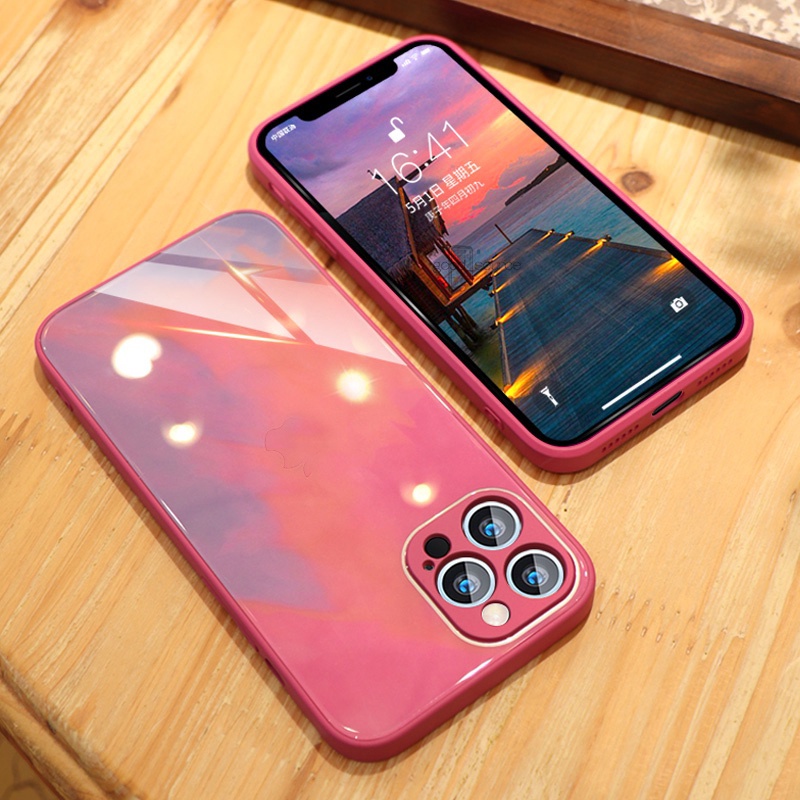 Ốp điện thoại mặt kính cường lực màu nước cho iPhone 11 Pro Max 7 8 plus