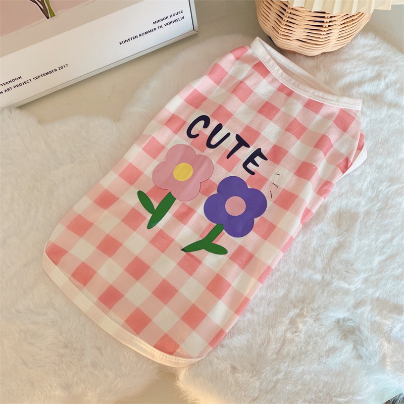 &lt;cutepethome&gt;Áo Sát Nách Mỏng Thoáng Khí In Họa Tiết Hoa Màu Hồng Thời Trang Mùa Hè Cho Thú Cưng