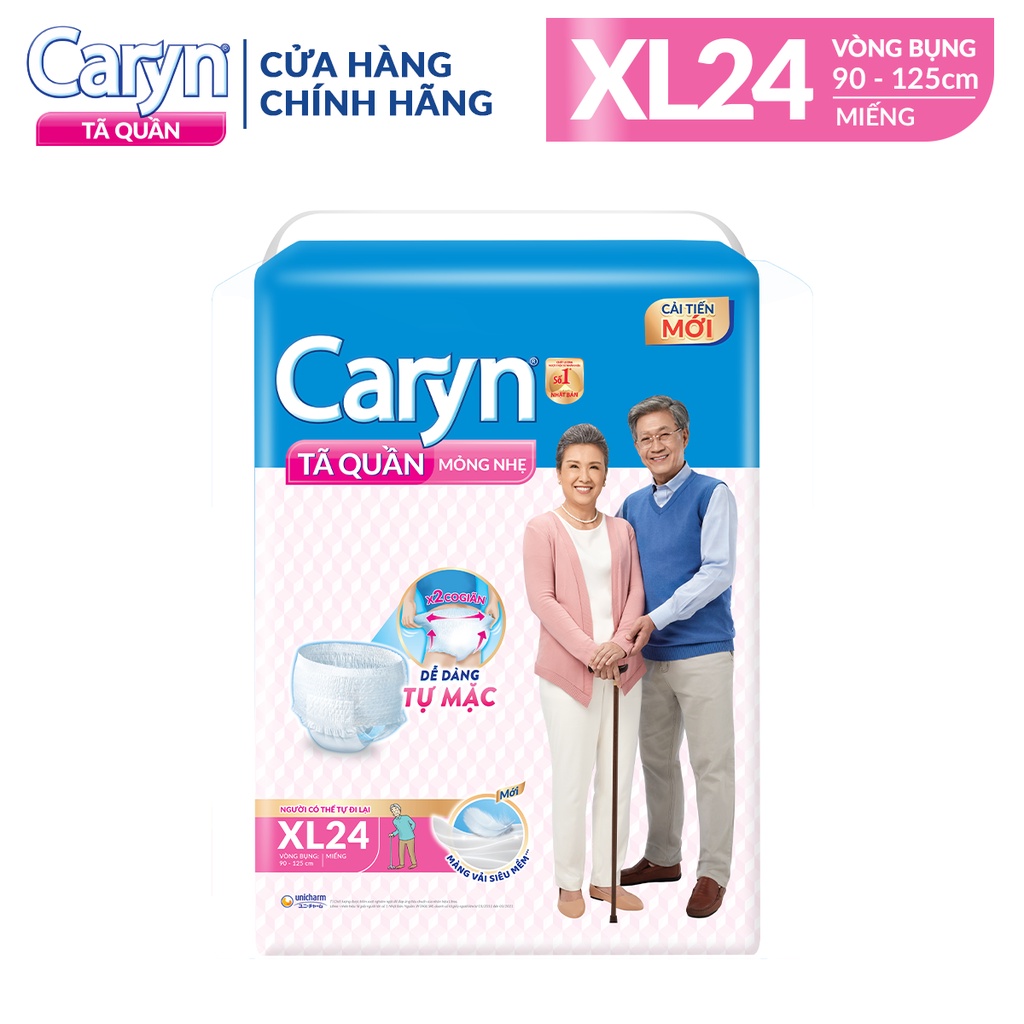 Tã Quần Người Lớn Caryn Mỏng Nhẹ Chống Tràn Size XL 24 Miếng Dành Cho Người Già Có Thể Tự Đi Lại Được